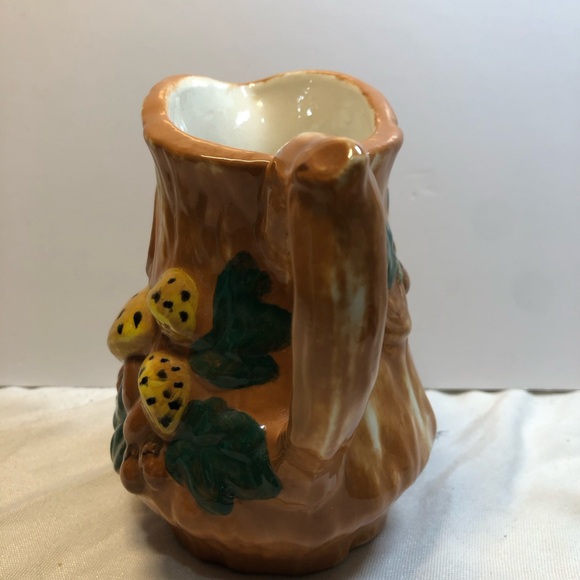 Vintage Pottery Tree Stump Bark Mushrooms Pitcher hand made signed - Picture 2 of 13